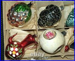 Set of 12 Glass Christmas Ornaments with Box Vintage Tree Decorations