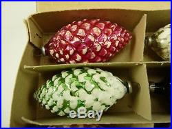 Set of 12 Vintage Multi Color Glass Pine Cone Christmas Tree Ornaments