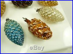 Set of 12 Vintage Multi Color Glass Pine Cone Christmas Tree Ornaments