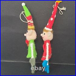 Set of 2 Vintage Spun Cotton Batting Elf Pig Christmas Tree Ornaments RARE