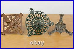 Set of 3 Antique Christmas Feather Tree Stands German Iron Cast Vintage #1