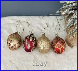Set of 4 Vintage Glass Baubles Red Gold Luxury Christmas Tree Decorations Boxed