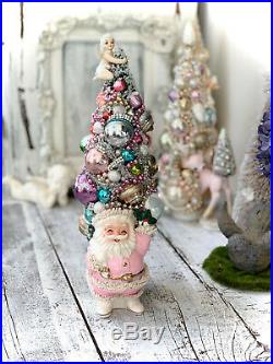 Shabby Pink Vintage Ornament, Pink Spaghetti Santa, Bottle Brush Tree, Angel