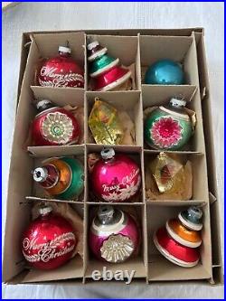 Shiny Brite Box (12) Assorted Vintage Christmas Ornaments with Box Rare Finds