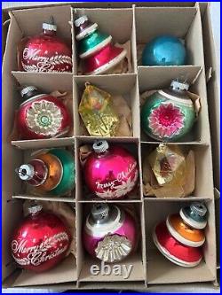 Shiny Brite Box (12) Assorted Vintage Christmas Ornaments with Box Rare Finds