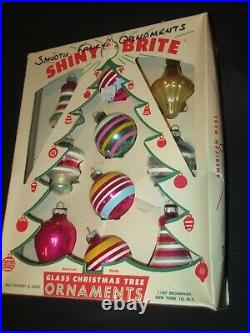 Shiny Brite Christmas Tree Ornaments Bells Top UFOs Tornado Vintage Box (FF589)