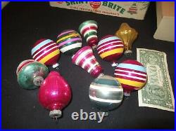 Shiny Brite Christmas Tree Ornaments Bells Top UFOs Tornado Vintage Box (FF589)