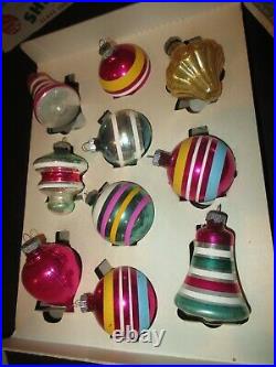 Shiny Brite Christmas Tree Ornaments Bells Top UFOs Tornado Vintage Box (FF589)