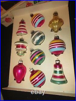 Shiny Brite Christmas Tree Ornaments Bells Top UFOs Tornado Vintage Box (FF589)
