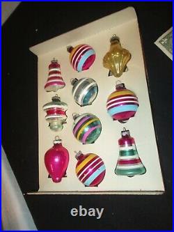 Shiny Brite Christmas Tree Ornaments Bells Top UFOs Tornado Vintage Box (FF589)