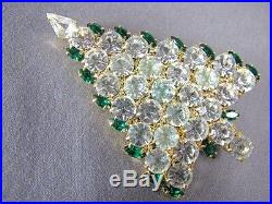 Signd Attruia Brooch Emerald Green Crystal Rhinestone Vintage Pin Christmas Tree