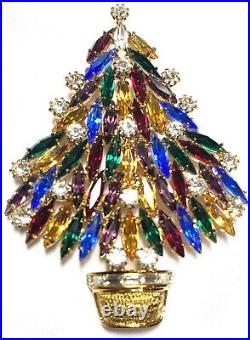 Signed Eisenberg Ice Large Christmas Tree Pin Brooch Vintage Rhinestones