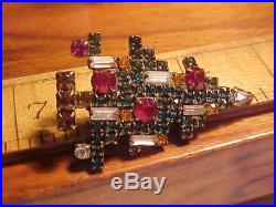 Signed WEISS Vintage Christmas Brooch Pin Tree Rhinestone 5 five Candle Version