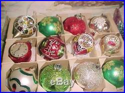 Sparkly Antique Vtg Glass Xmas Tree Ornaments Poland Triple Indent Tips Glitter