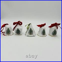 Spode Christmas Tree England Porcelain Bells Ornaments Set 5 Pcs Vintage