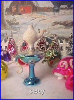 Stunning Antique Vtg Glass Coffee Pot Urns Xmas Tree Ornaments Frosty Mica Flock