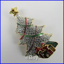Swarovski Christmas Tree Brooch Pin Gold Tone Rhinestones Vintage Jewelry
