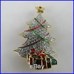 Swarovski Christmas Tree Brooch Pin Gold Tone Rhinestones Vintage Jewelry