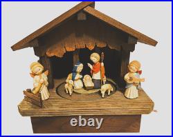 THORENS Vintage ANRI Nativity Wooden Music Box O' Christmas Tree Switzerland
