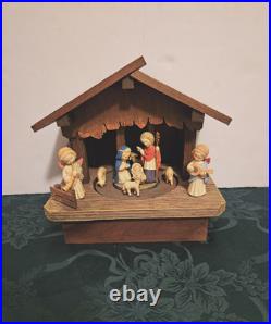 THORENS Vintage ANRI Nativity Wooden Music Box O' Christmas Tree Switzerland