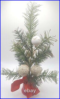 TINY 10 Antique OLD Vintage GENUINE FEATHER TREE Christmas Tree with ORNAMENTS