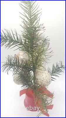 TINY 10 Antique OLD Vintage GENUINE FEATHER TREE Christmas Tree with ORNAMENTS
