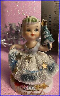 TMJ Vintage Christmas Girl Angel Holds Tree Stars Japan Figurine