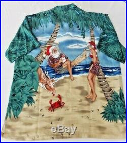 TORI RICHARDS Christmas Hawaiian Shirt Palm Tree Santa Mens XL Vintage Aloha