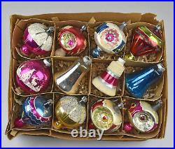 Twelve VTG Mercury Glass Christmas Tree Ornaments Bells Indented Teardrops Misc