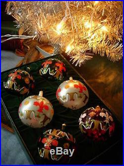 Ultra RARE Vintage GUCCI Christmas Tree Holiday Hand painted Glass Ornaments