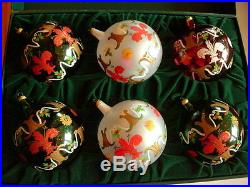 Ultra RARE Vintage GUCCI Christmas Tree Holiday Hand painted Glass Ornaments