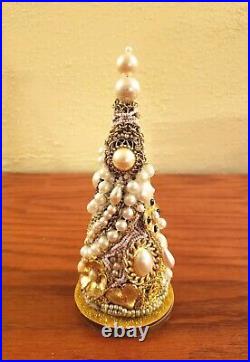 Unique Jeweled Holiday Christmas Tree Handcrafted Vintage Jewelry Tree Village