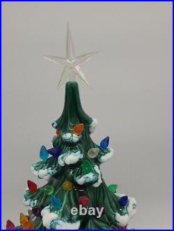 Unmarked Beautiful Vintage Ceramic Flocked Green Christmas Tree 19 Light Up