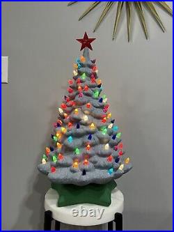 Unusual Vintage Grey Sparkly Stone-like Colorful Ceramic Christmas Tree 21 Tall