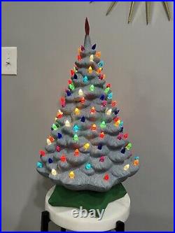 Unusual Vintage Grey Sparkly Stone-like Colorful Ceramic Christmas Tree 21 Tall