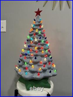 Unusual Vintage Grey Sparkly Stone-like Colorful Ceramic Christmas Tree 21 Tall