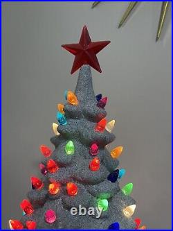 Unusual Vintage Grey Sparkly Stone-like Colorful Ceramic Christmas Tree 21 Tall