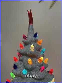 Unusual Vintage Grey Sparkly Stone-like Colorful Ceramic Christmas Tree 21 Tall