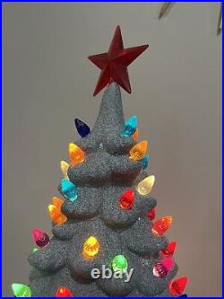 Unusual Vintage Grey Sparkly Stone-like Colorful Ceramic Christmas Tree 21 Tall