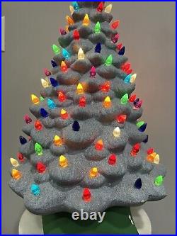 Unusual Vintage Grey Sparkly Stone-like Colorful Ceramic Christmas Tree 21 Tall