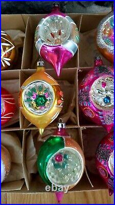 VERY NICE 12 Glass INDENT, TEARDROP Christmas Ornaments VTG Tree POLAND 4'