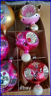 VERY NICE 12 Glass INDENT, TEARDROP Christmas Ornaments VTG Tree POLAND 4'