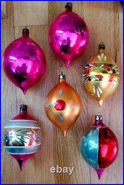 VERY NICE 12 Glass INDENT, TEARDROP Christmas Ornaments VTG Tree POLAND 4'