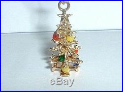 VINTAGE 14k YELLOW GOLD 3D MOVEABLE CHRISTMAS TREE PENDANT CHARM with ornaments