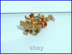 VINTAGE 14k YELLOW GOLD 3D MOVEABLE CHRISTMAS TREE PENDANT CHARM with ornaments