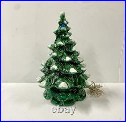 VINTAGE 16.5 CERAMIC SNOWY CHRISTMAS TREE With TOYO JAPAN MUSIC BOX
