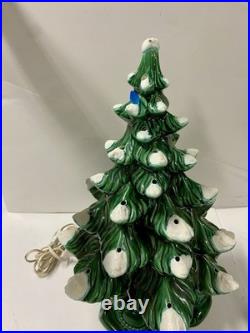 VINTAGE 16.5 CERAMIC SNOWY CHRISTMAS TREE With TOYO JAPAN MUSIC BOX