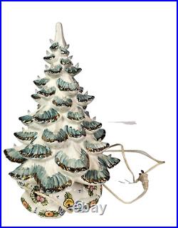 VINTAGE 17 Atlantic Mold Ceramic Lighted White Gold Christmas Tree & Music Box