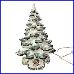 VINTAGE 17 Atlantic Mold Ceramic Lighted White Gold Christmas Tree & Music Box