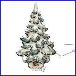 VINTAGE 17 Atlantic Mold Ceramic Lighted White Gold Christmas Tree & Music Box